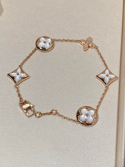[Lucky Star]STAR AND SUN 5 MOTIF MOP PINK GOLD BRACELET