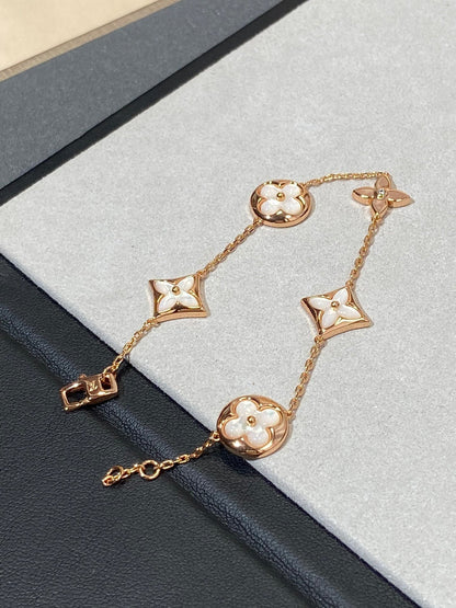 [Lucky Star]STAR AND SUN 5 MOTIF MOP PINK GOLD BRACELET