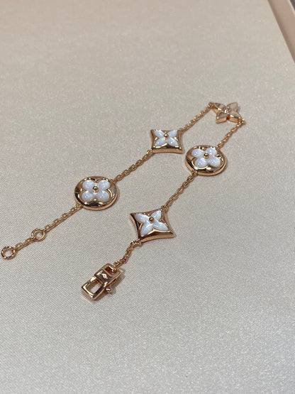 [Lucky Star]STAR AND SUN 5 MOTIF MOP PINK GOLD BRACELET