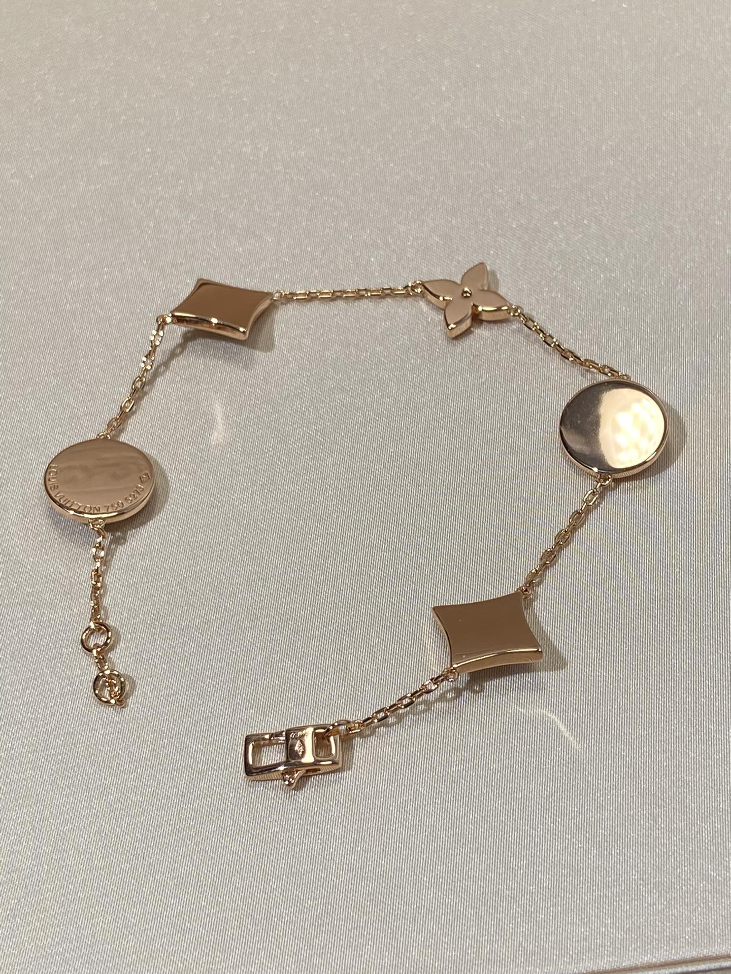 [Lucky Star]STAR AND SUN 5 MOTIF MOP PINK GOLD BRACELET