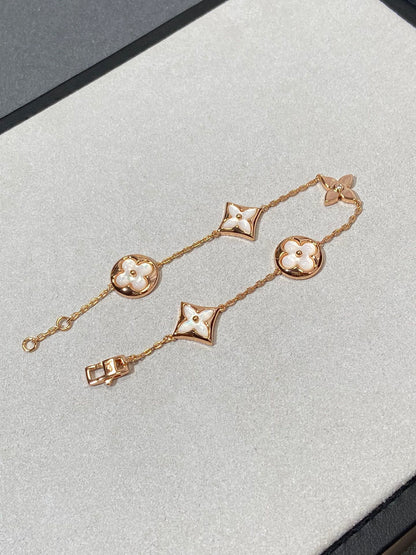 [Lucky Star]STAR AND SUN 5 MOTIF MOP PINK GOLD BRACELET