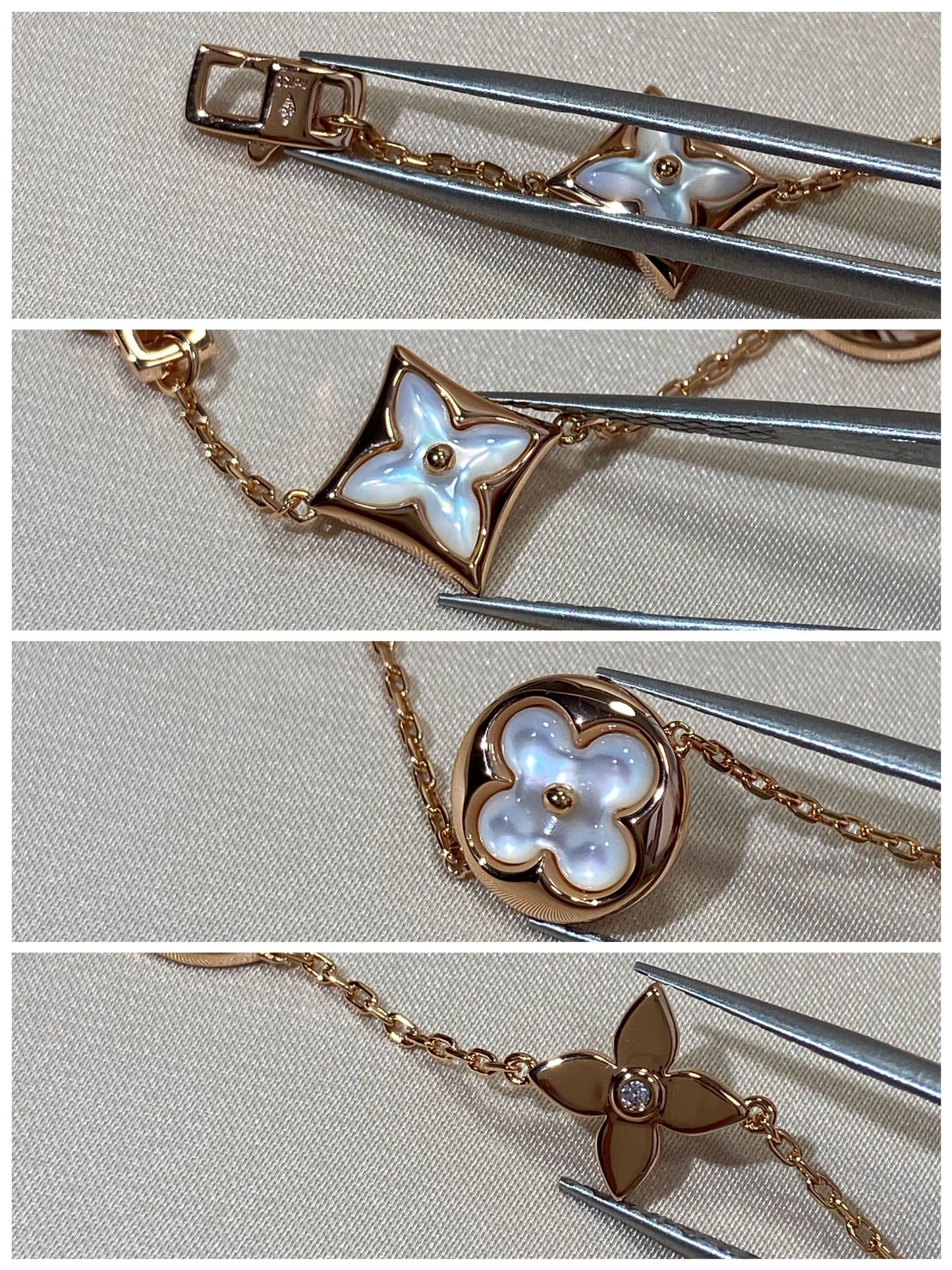 [Lucky Star]STAR AND SUN 5 MOTIF MOP PINK GOLD BRACELET