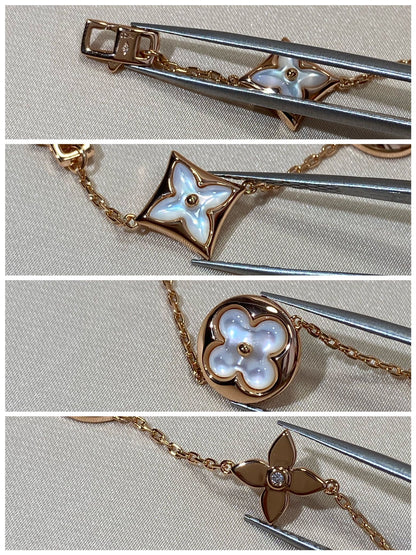 [Lucky Star]STAR AND SUN 5 MOTIF MOP PINK GOLD BRACELET