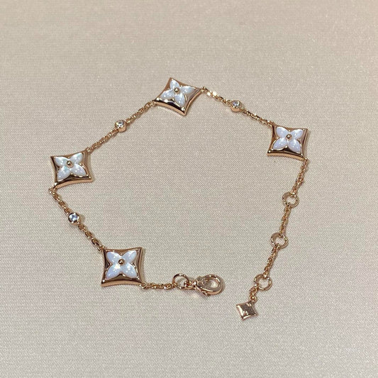 [Lucky Star]STAR 4 MOTIF MOP DIAMOND PINK GOLD BRACELET