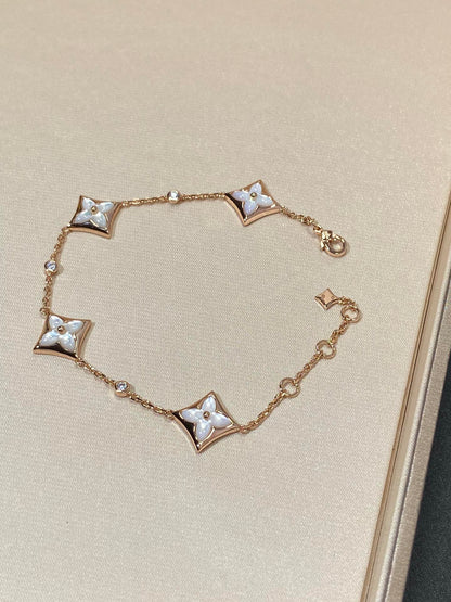 [Lucky Star]STAR 4 MOTIF MOP DIAMOND PINK GOLD BRACELET