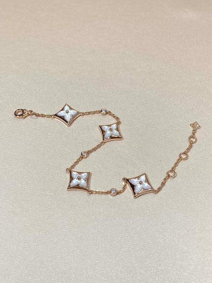 [Lucky Star]STAR 4 MOTIF MOP DIAMOND PINK GOLD BRACELET