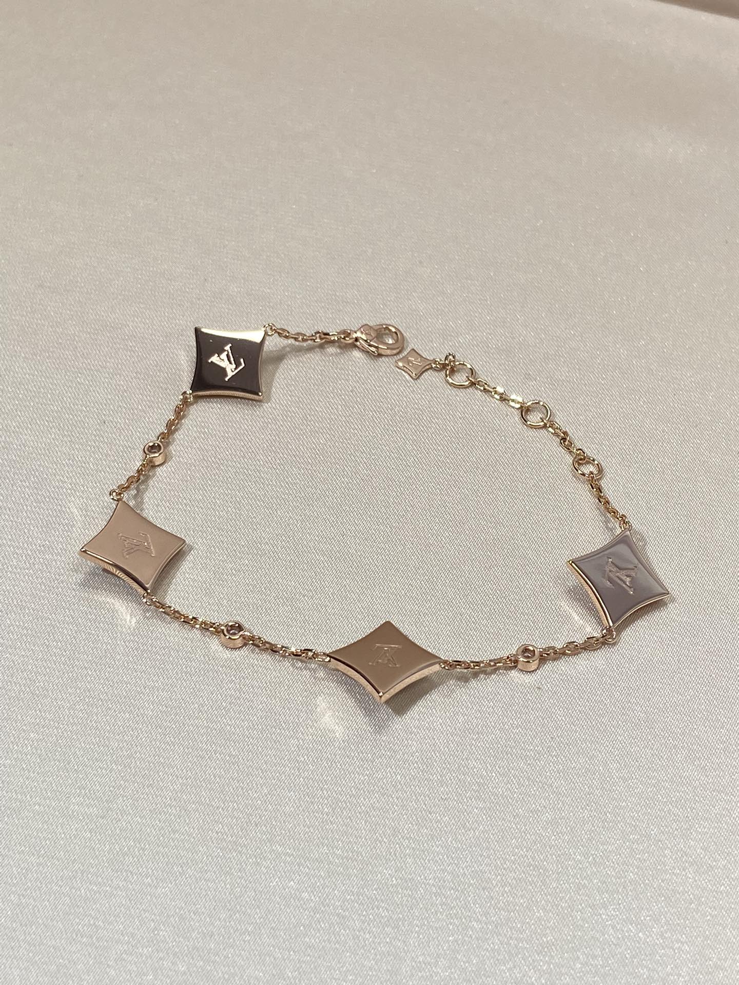 [Lucky Star]STAR 4 MOTIF MOP DIAMOND PINK GOLD BRACELET