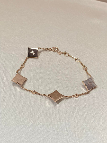 [Lucky Star]STAR 4 MOTIF MOP DIAMOND PINK GOLD BRACELET