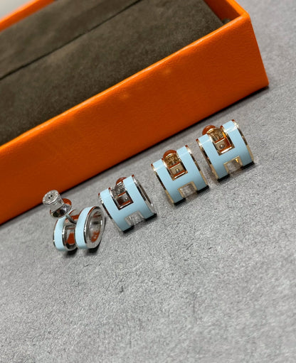 [Lucky Star]POP H SKY BLUE STUD EARRINGS