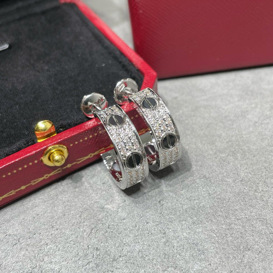 [Lucky Star]LOVE CERAMIC DIAMOND PAVED SILVER EARRINGS