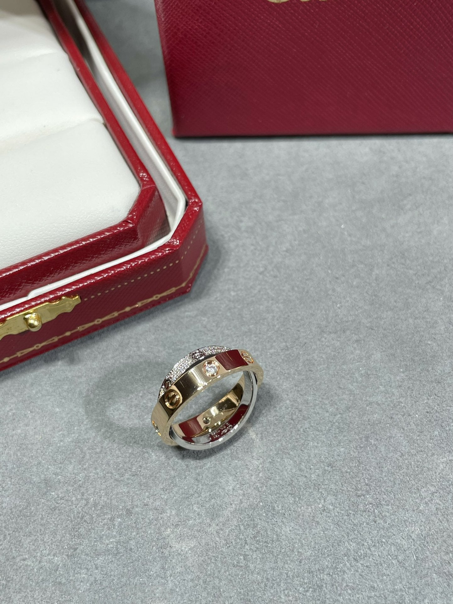 [Lucky Star]LOVE PINK GOLD SILVER DIAMOND DOUBLE RING