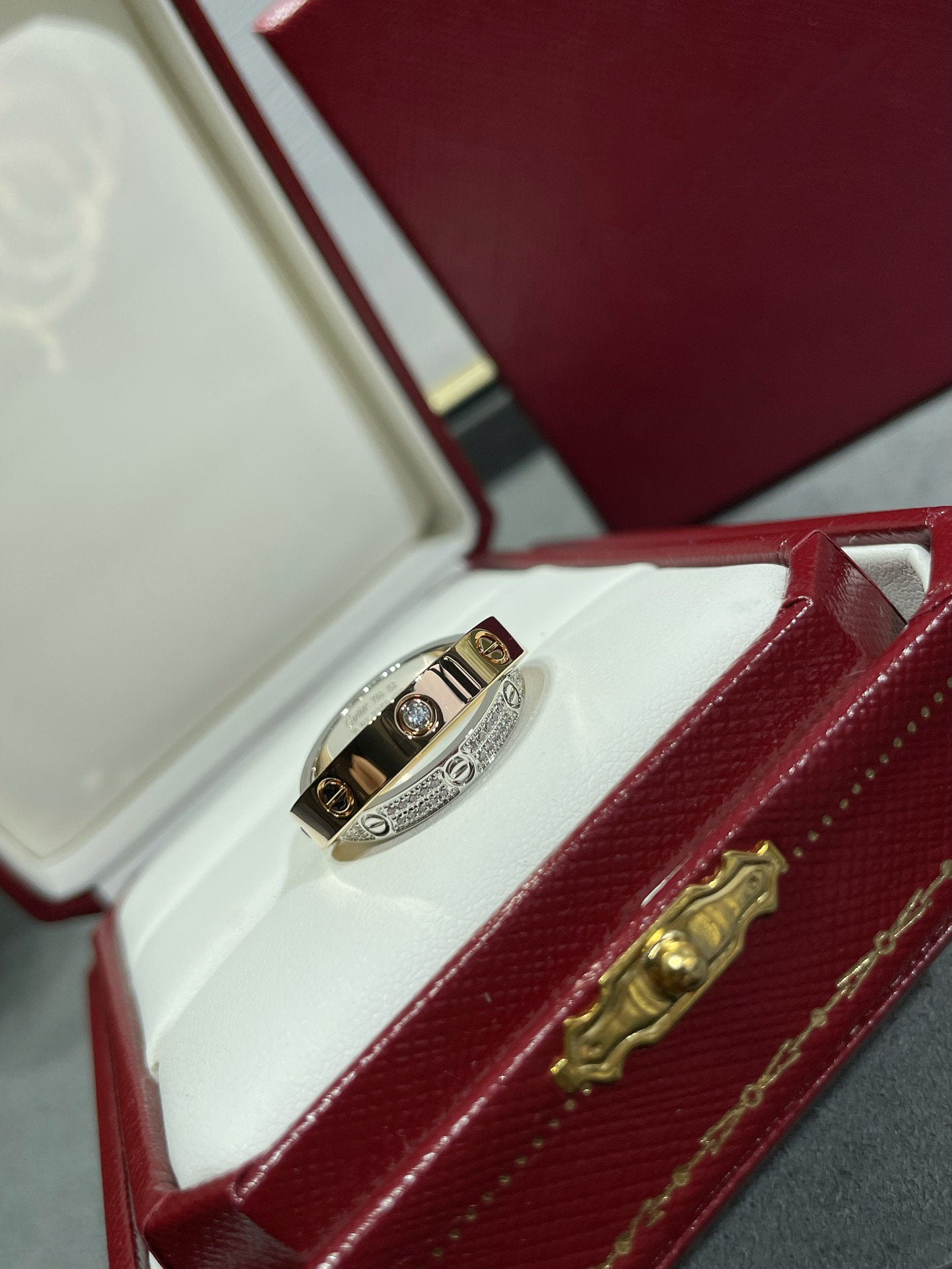 [Lucky Star]LOVE PINK GOLD SILVER DIAMOND DOUBLE RING