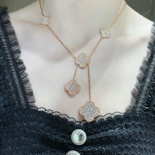 [Lucky Star]CLOVER 6 MOTIF DIAMOND PAVED NECKLACE