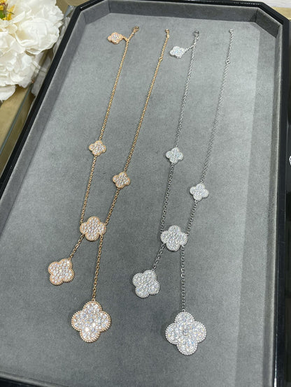 [Lucky Star]CLOVER 6 MOTIF DIAMOND PAVED NECKLACE