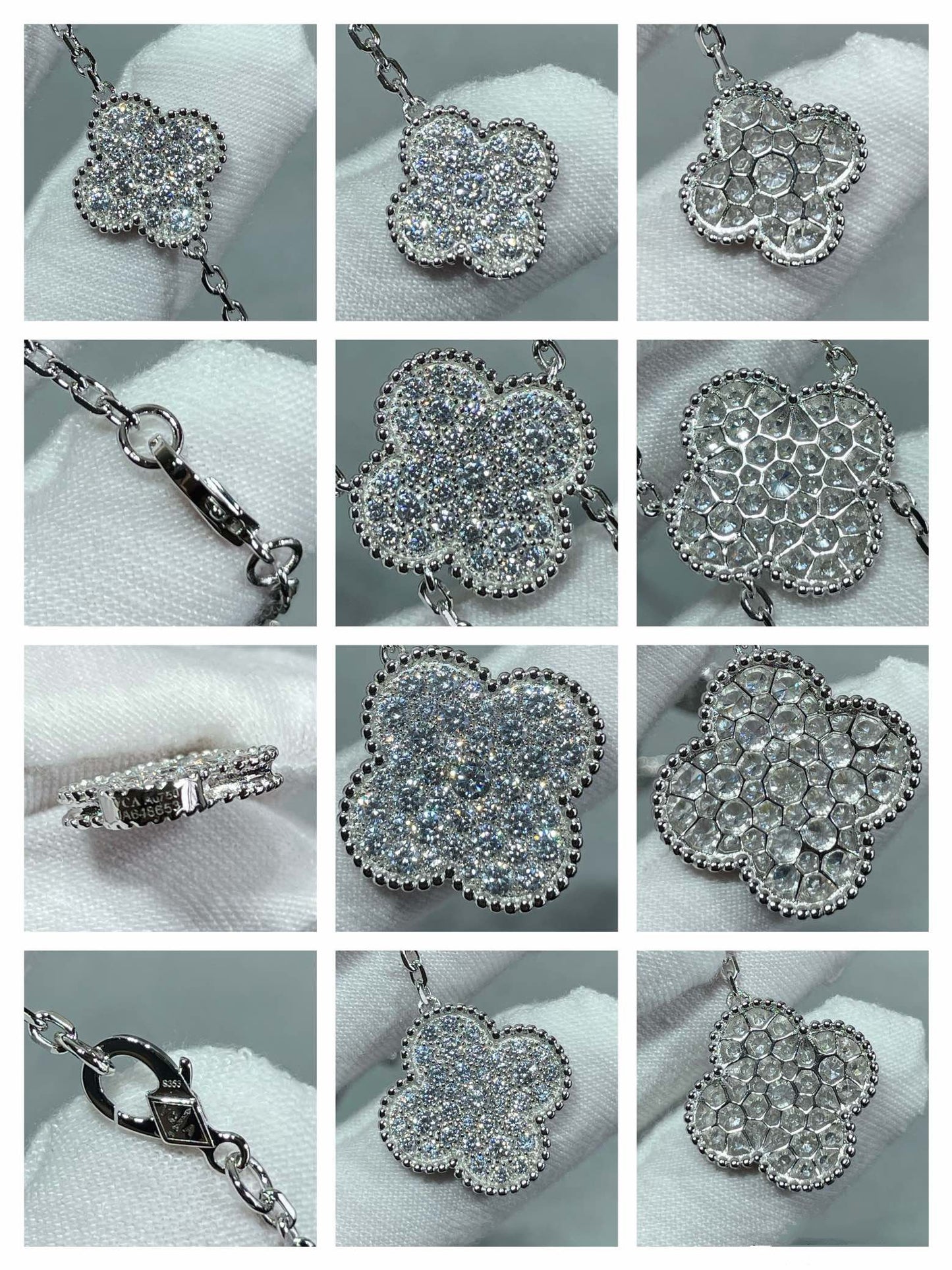 [Lucky Star]CLOVER 6 MOTIF DIAMOND PAVED NECKLACE