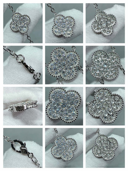 [Lucky Star]CLOVER 6 MOTIF DIAMOND PAVED NECKLACE