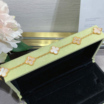 [Lucky Star]CLOVER 5 MOTIF DIAMOND PINK MOP PINK GOLD BRACELET