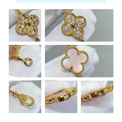 [Lucky Star]CLOVER 5 MOTIF DIAMOND PINK MOP PINK GOLD BRACELET