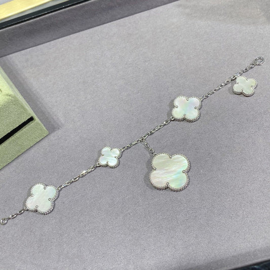 [Lucky Star]CLOVER 5 MOTIF WHITE MOP SILVER BRACELET