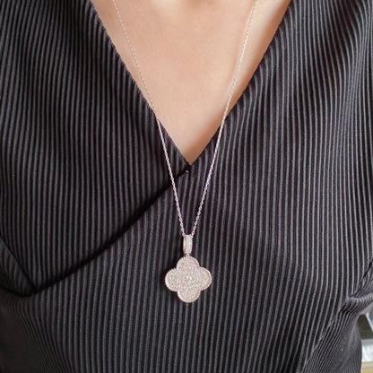 [Lucky Star]CLOVER 25MM LARGE PEDANT DIAMOND PAVED LONG NECKLACE