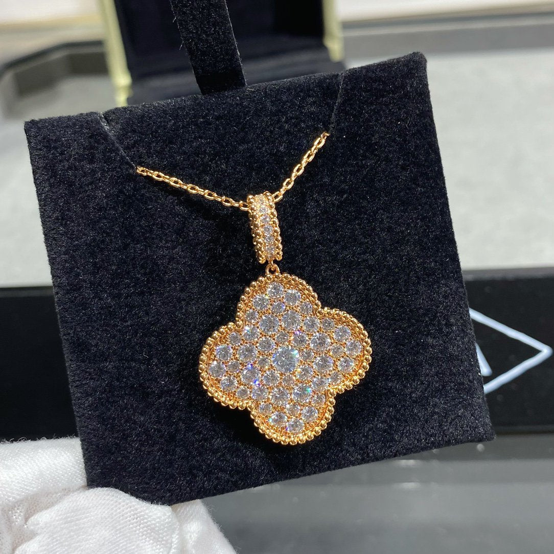 [Lucky Star]CLOVER 25MM LARGE PEDANT DIAMOND PAVED LONG NECKLACE