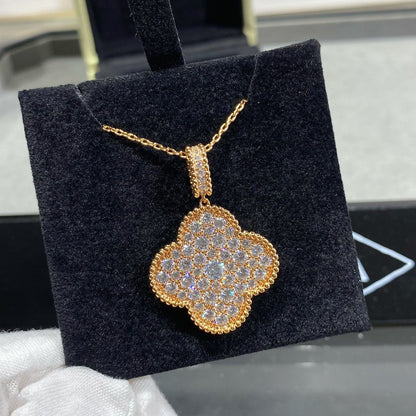 [Lucky Star]CLOVER 25MM LARGE PEDANT DIAMOND PAVED LONG NECKLACE