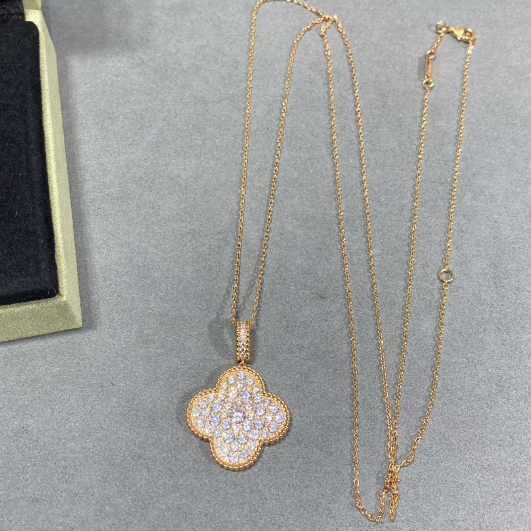 [Lucky Star]CLOVER 25MM LARGE PEDANT DIAMOND PAVED LONG NECKLACE