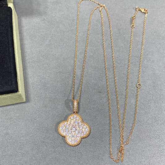 [Lucky Star]CLOVER 25MM LARGE PEDANT DIAMOND PAVED LONG NECKLACE