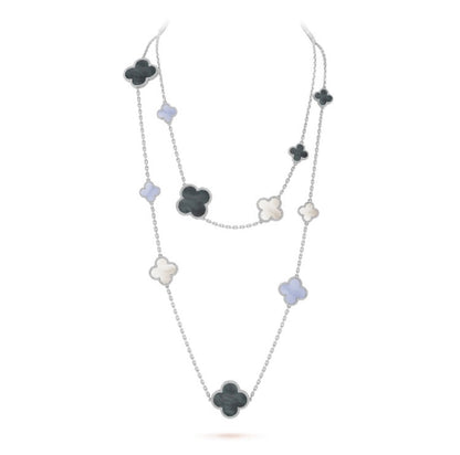[Lucky Star]CLOVER 16 MOTIF CHALCEDONY MOP SILVER NECKLACE