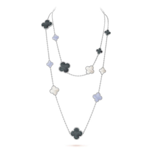 [Lucky Star]CLOVER 16 MOTIF CHALCEDONY MOP SILVER NECKLACE