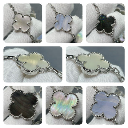 [Lucky Star]CLOVER 16 MOTIF CHALCEDONY MOP SILVER NECKLACE