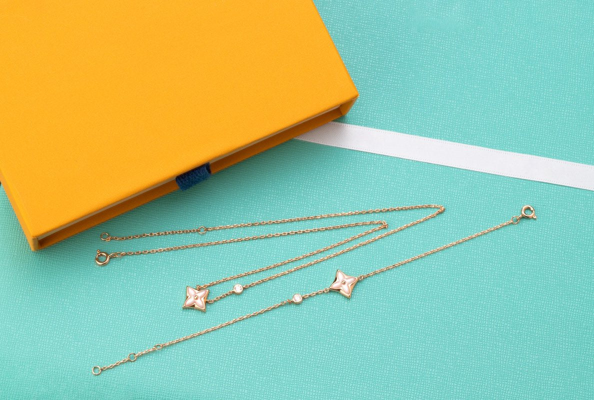 [Lucky Star]STAR PINK MOP 1 DIAMOND PINK GOLD NECKLACE