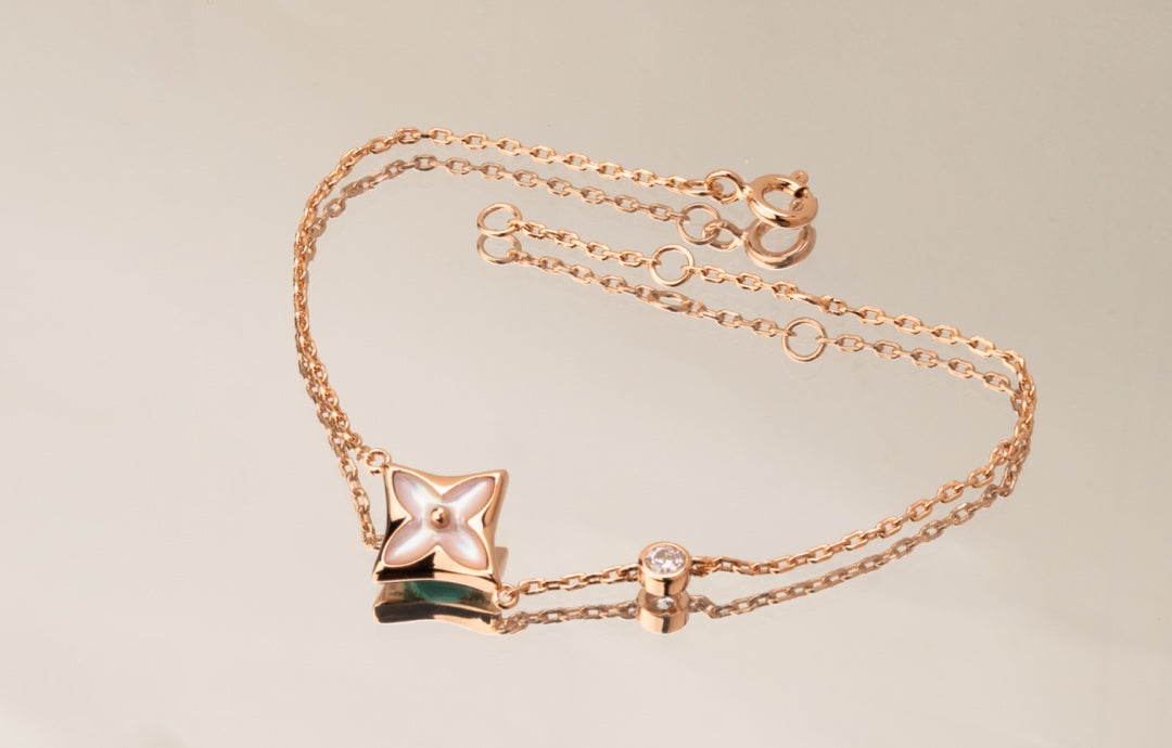 [Lucky Star]STAR PINK MOP 1 DIAMOND PINK GOLD NECKLACE