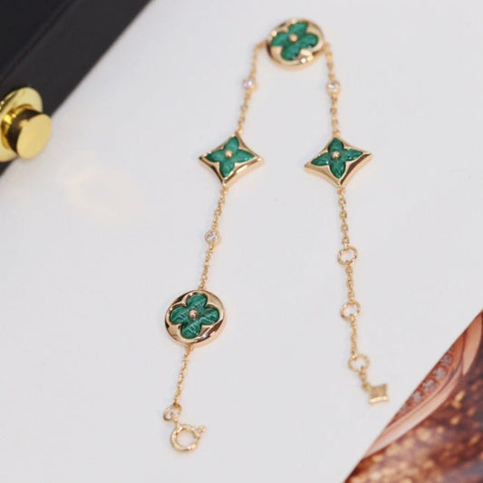 [Lucky Star]STAR AND SUN 4 MOTIF PINK GOLD MALACHITE BRACELET