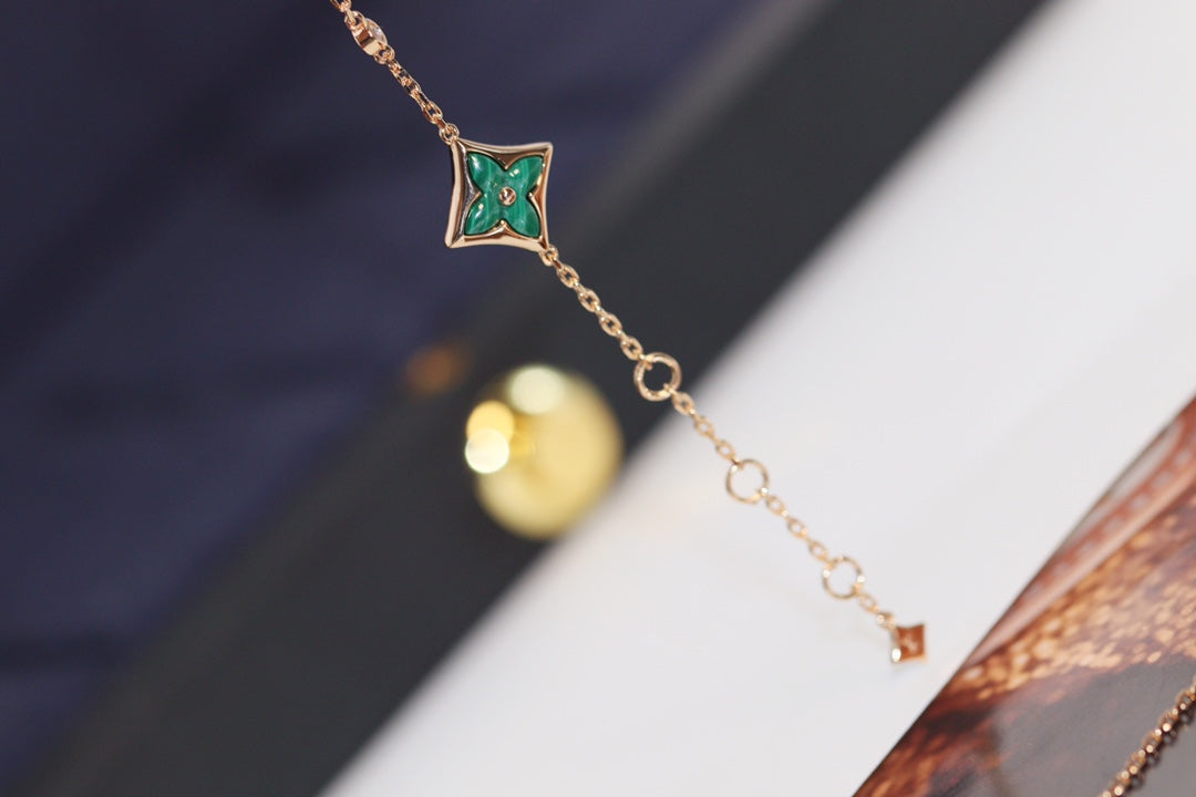 [Lucky Star]STAR AND SUN 4 MOTIF PINK GOLD MALACHITE BRACELET