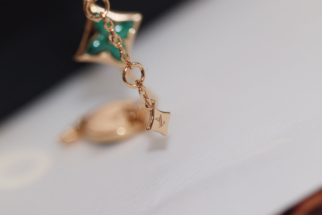 [Lucky Star]STAR AND SUN 4 MOTIF PINK GOLD MALACHITE BRACELET