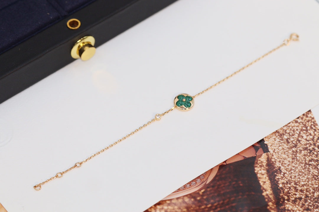[Lucky Star]STAR AND SUN 4 MOTIF PINK GOLD MALACHITE BRACELET