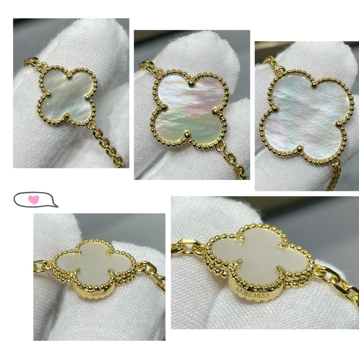 [Lucky Star]CLOVER 16 MOTIF WHITE MOP GOLD NECKLACE