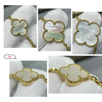 [Lucky Star]CLOVER 16 MOTIF WHITE MOP GOLD NECKLACE