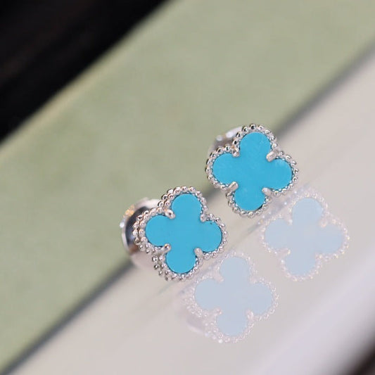 [Lucky Star]CLOVER MINI TURQUOISE SILVER STUD EARRINGS