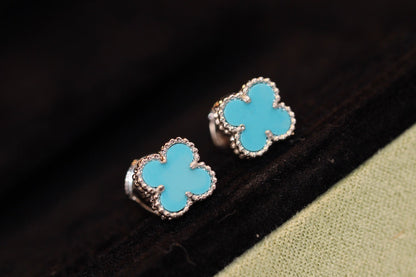 [Lucky Star]CLOVER MINI TURQUOISE SILVER STUD EARRINGS