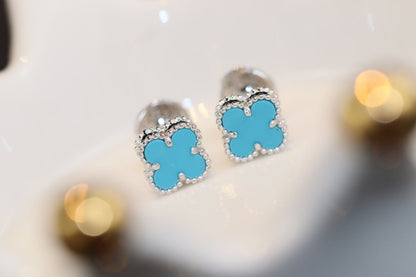 [Lucky Star]CLOVER MINI TURQUOISE SILVER STUD EARRINGS