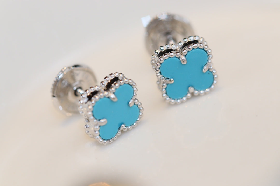 [Lucky Star]CLOVER MINI TURQUOISE SILVER STUD EARRINGS