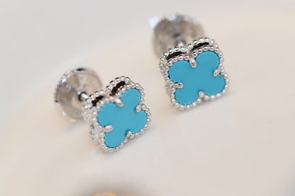 [Lucky Star]CLOVER MINI TURQUOISE SILVER STUD EARRINGS