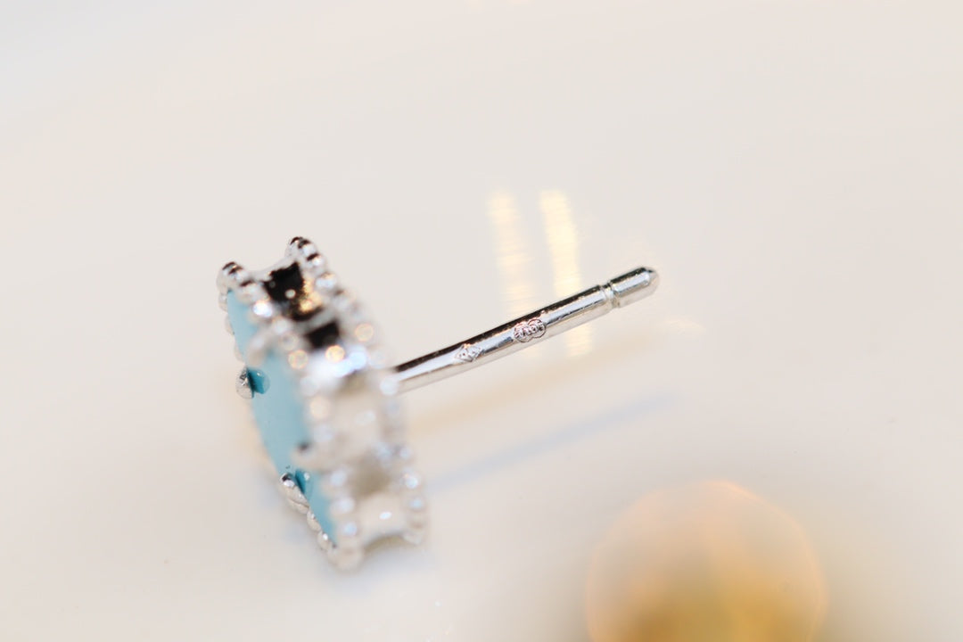 [Lucky Star]CLOVER MINI TURQUOISE SILVER STUD EARRINGS
