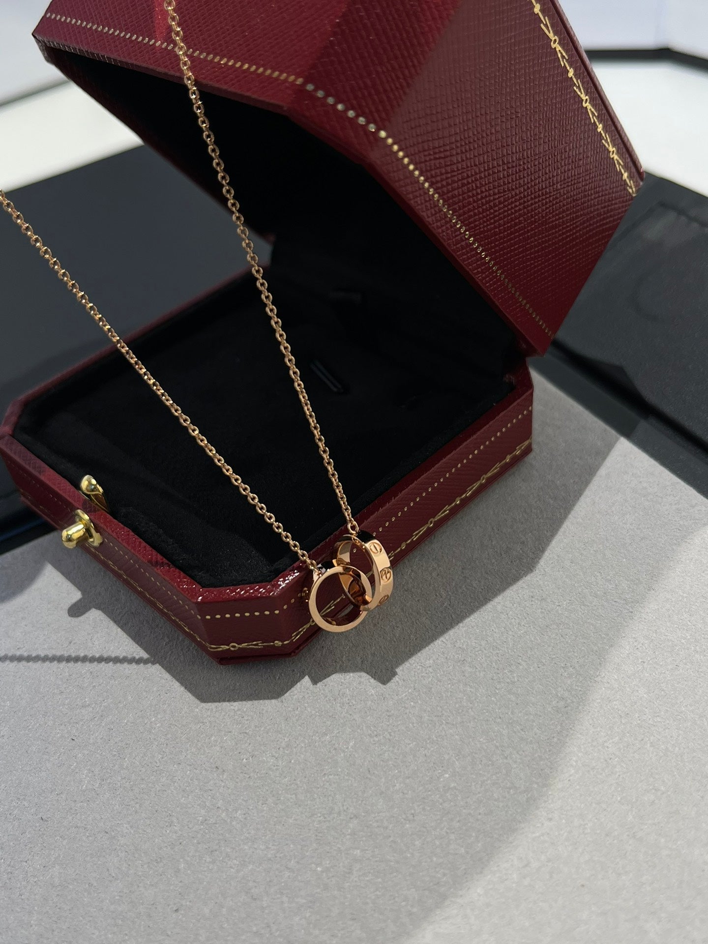 [Lucky Star]LOVE NECKLACE DOUBLE RING PINK GOLD