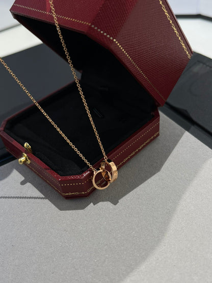 [Lucky Star]LOVE NECKLACE DOUBLE RING PINK GOLD