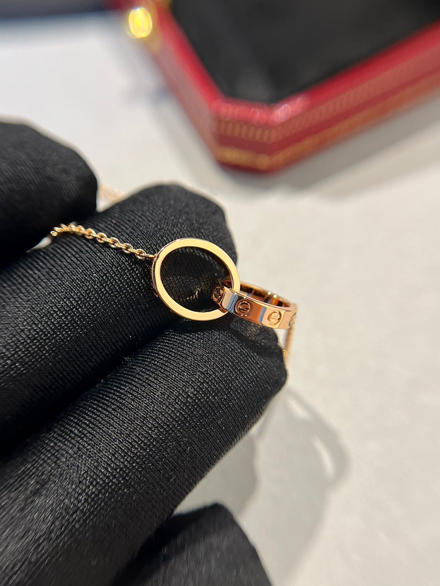 [Lucky Star]LOVE NECKLACE DOUBLE RING PINK GOLD