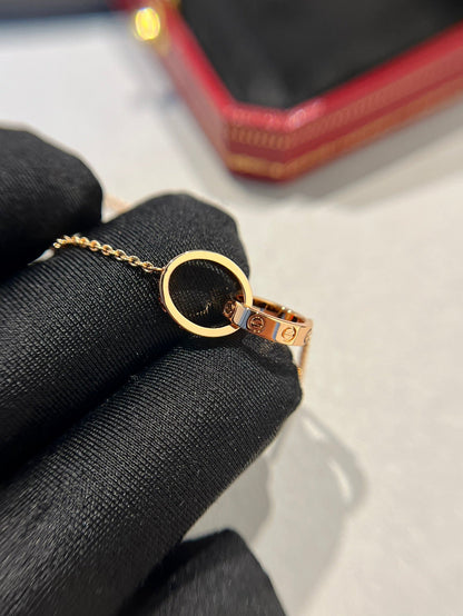 [Lucky Star]LOVE NECKLACE DOUBLE RING PINK GOLD