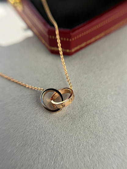 [Lucky Star]LOVE NECKLACE DOUBLE RING PINK GOLD